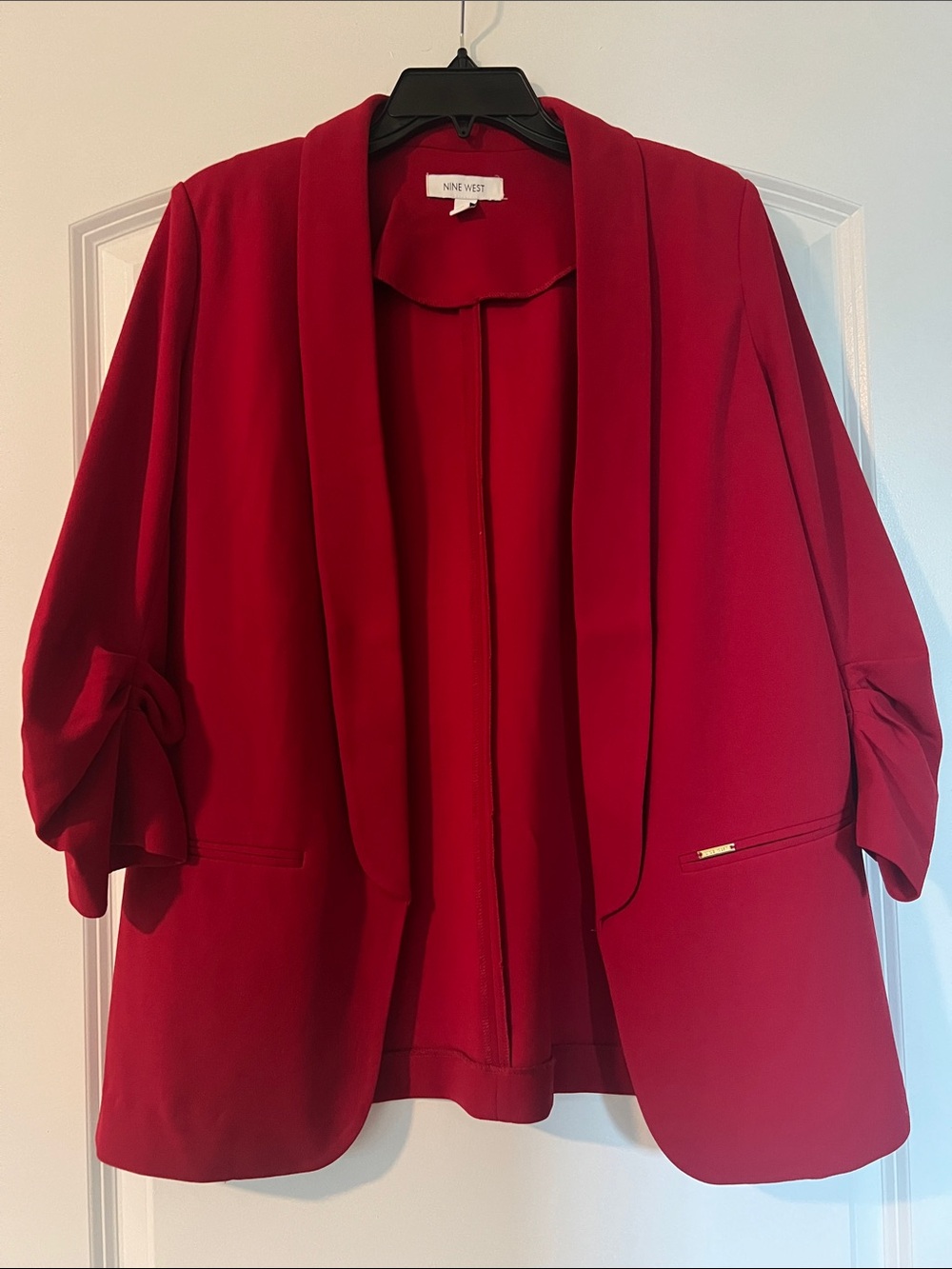 Nine West Crimson Red Open-Front Draped Blazer